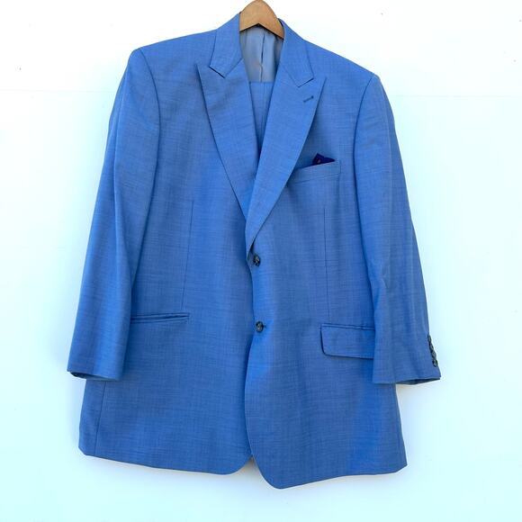 Paul Fredrick Wool Stretch Bengaline Suit Super 120s Jacket Classic Sky Blue 48R - Picture 3 of 13